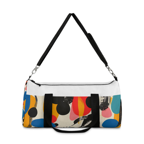 Abstract bright geometric duffel bag with bold colors for trendy travelers.