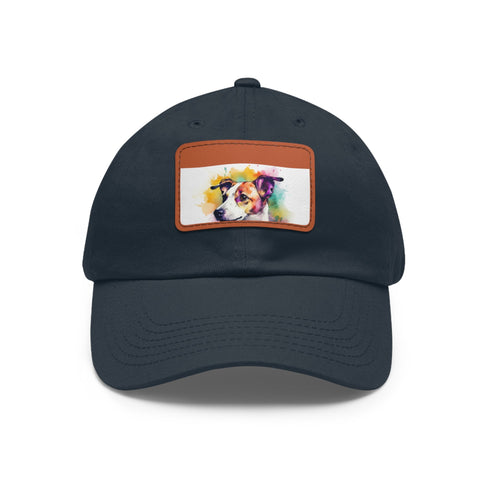 Adorable Jack Russell cotton baseball cap with light brown patch.