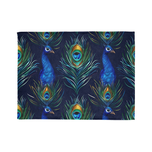 Peacock Feather Luxe Throw Blanket in vibrant blue seamless pattern.