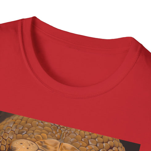 Cobra painting t-shirt in Charcoal cotton, mesmerizing serpent gaze allure.