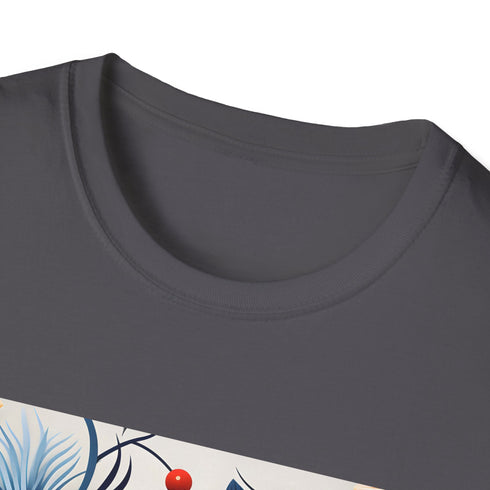 Vibrant floral charcoal cotton T-shirt with colorful repeating flowers design