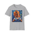 Charcoal cotton T-shirt with vivid Djokovic painting capturing dynamic tennis action