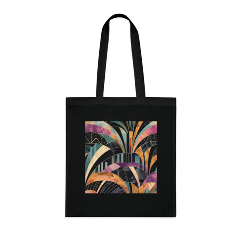 Art Deco Elegance Tote Bag in Black Cotton Material