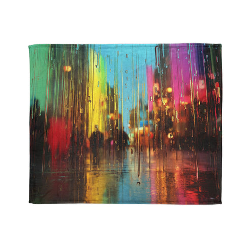 Rain Falling Upward in a Magical City Plush Fleece Throw Blanket