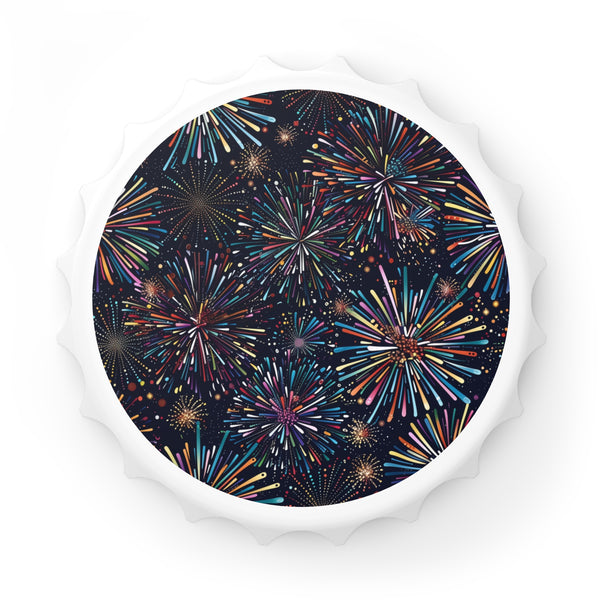 Festive Fireworks Bottle Opener: Sparkling Celebration, White Magnets & Stickers