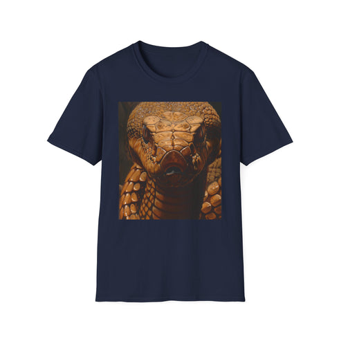 Cobras Dance Charcoal T-Shirt: Cotton Crew Neck Dazzling Serpent Eye.