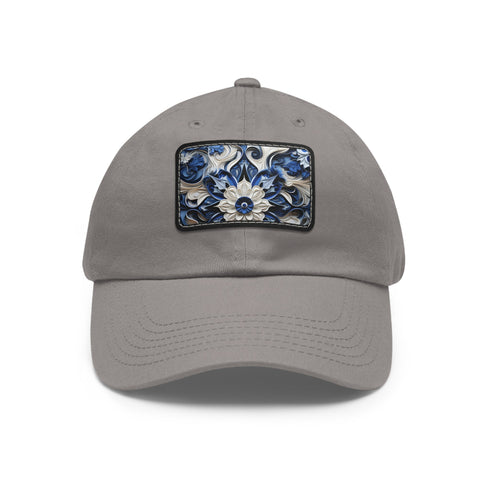 Midnight cerulean cotton baseball cap with white/light brown rectangle patch.