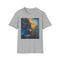 Charcoal galaxy painting T-shirt with vibrant cosmic design cotton crew neck