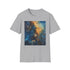 Charcoal galaxy painting T-shirt with vibrant cosmic design cotton crew neck