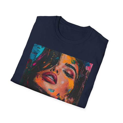 Charcoal cotton crew neck T-shirt with Kylie Jenner gazing portrait design