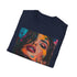 Charcoal cotton crew neck T-shirt with Kylie Jenner gazing portrait design
