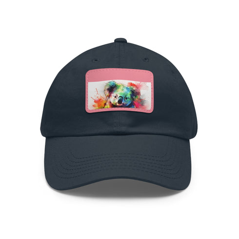 Koala Watercolor Baseball Cap, White with Light Brown Patch, Rectangle Shape