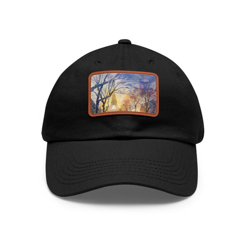 Vibrant Eiffel Tower watercolor baseball cap with Parisian charm.