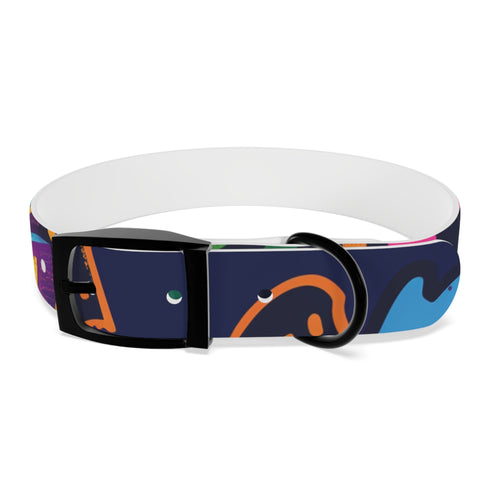 Neon graffiti dog collar: vibrant urban style statement for medium dogs.