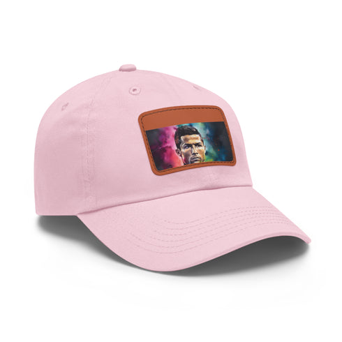 Neon watercolor Ronaldo cap in white with light brown patch.