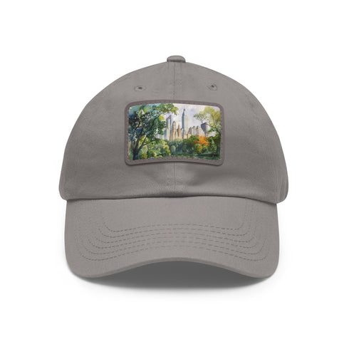 Central Park Watercolor Skyline White Baseball Cap Unisex Cotton Vegan.