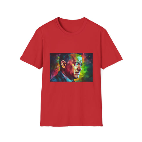 Charcoal cotton T-shirt with vibrant neon Tom Hanks graphic