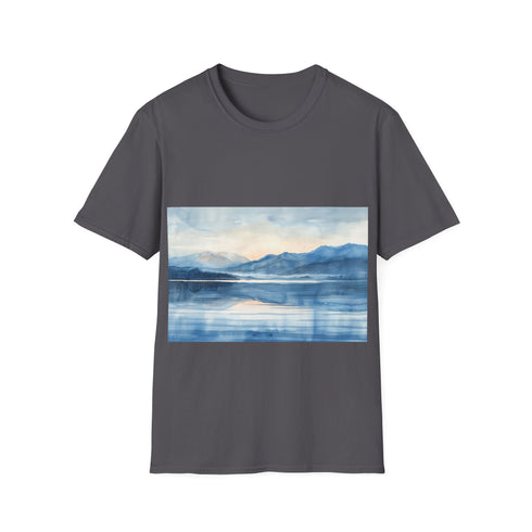 Alaska Bliss Watercolor Tee in Charcoal, Regular Fit, Crew Neck.