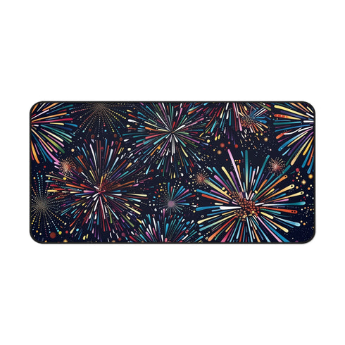 Vibrant Fireworks Festive Desk Mat - Add color and creativity to your workspace with seamless pattern design
