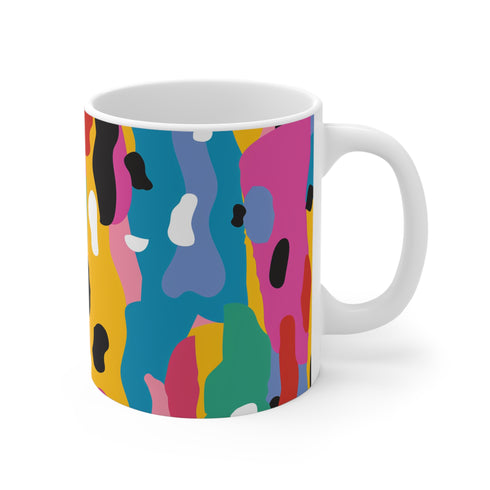 11oz Abstract Ceramic Coffee Mug with Bold Bright Seamless Pattern
