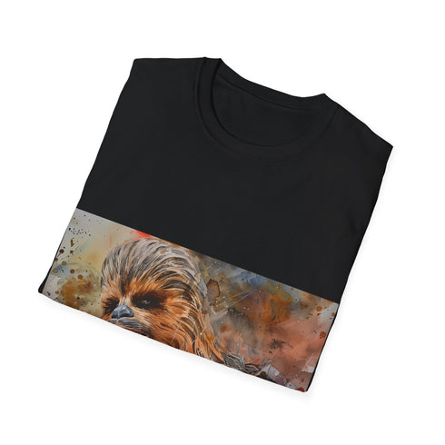 Chewbacca watercolor tee in charcoal, S size, watercolor Wookiee design.