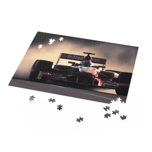 F1 Racing jigsaw puzzle with fast cars, intense competition, adrenaline action.