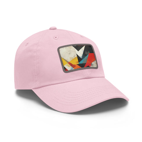 GeoCool Abstract Shapes Baseball Cap in White with Light Brown patch