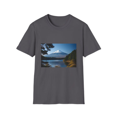 Sacred Mountain Charcoal T-Shirt with Mount Fuji Snowy Peak Design