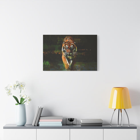 Tiger Emerging from Digital Glitch Stretched Canvas Wall Art