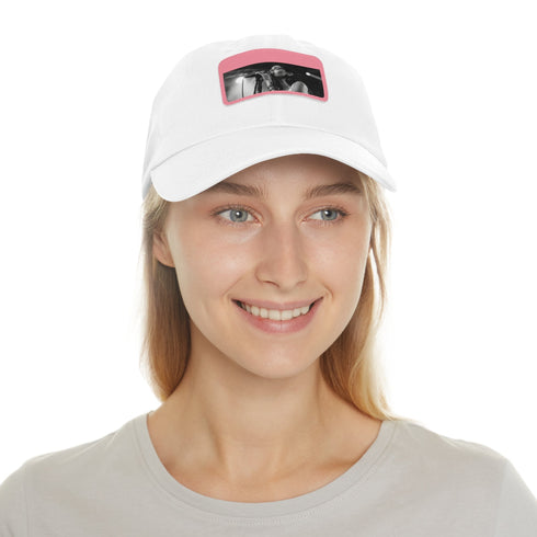 Dua Lipa white snapback hat with light brown rectangle patch