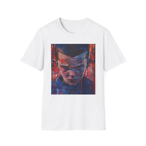 Black cotton crew neck t-shirt featuring telekinetic Eleven portrait.