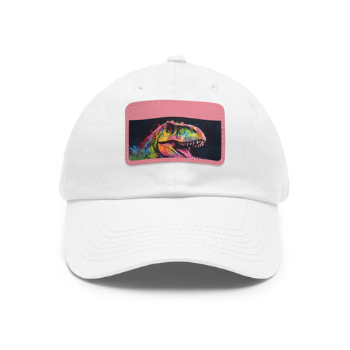 Neon Trex Watercolor Cotton Baseball Cap White Rectangle Unisex Vegan
