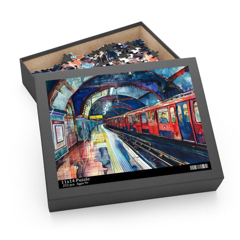 London Underground watercolor puzzle featuring iconic transportation system in detailed design.