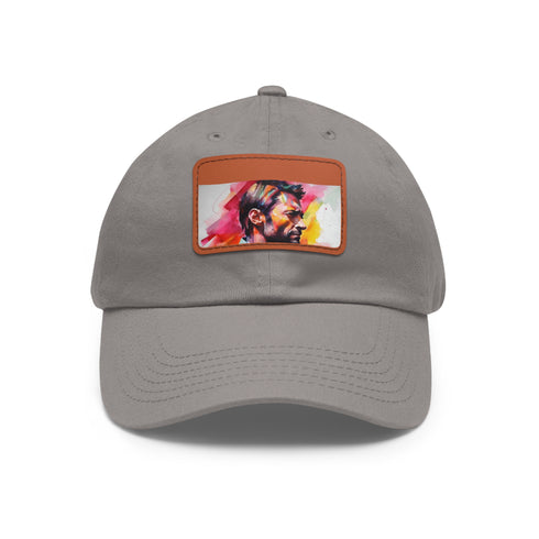 Vibrant watercolor cap with Hugh Jackman design in neon colors.