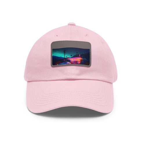 Neon watercolor charm baseball cap. White/light brown rectangle patch. Unisex vegan.