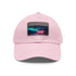 Neon watercolor charm baseball cap in white with light brown patch.