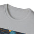 Celestial charcoal T-shirt with vibrant star and moon pattern cotton fabric