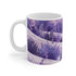 Lavender fields ceramic coffee mug with seamless floral pattern.