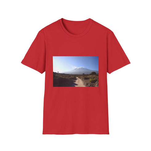 Charcoal cotton T-shirt featuring Mount Kilimanjaro graphic and crew neck design