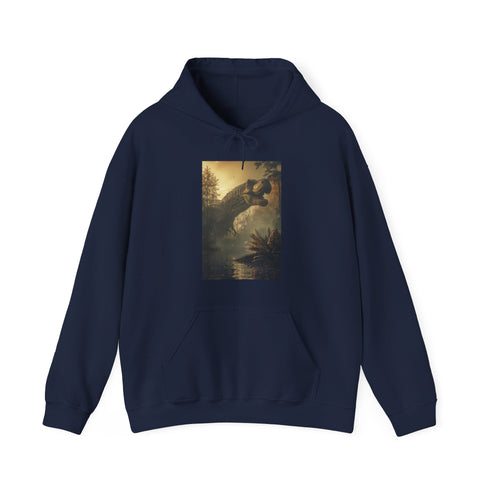 Prehistoric-inspired Navy T-Rex Hoodie for Men and Women - Regular Fit