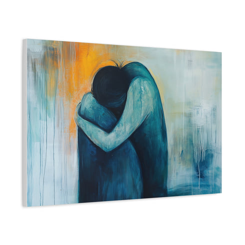 A Person Hugging Themselves Finding Comfort Within Stretched Canvas Wall Art