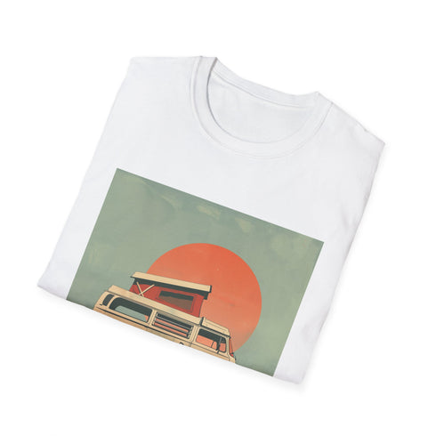 Charcoal retro camper van sunset T-shirt with soft cotton crew neck