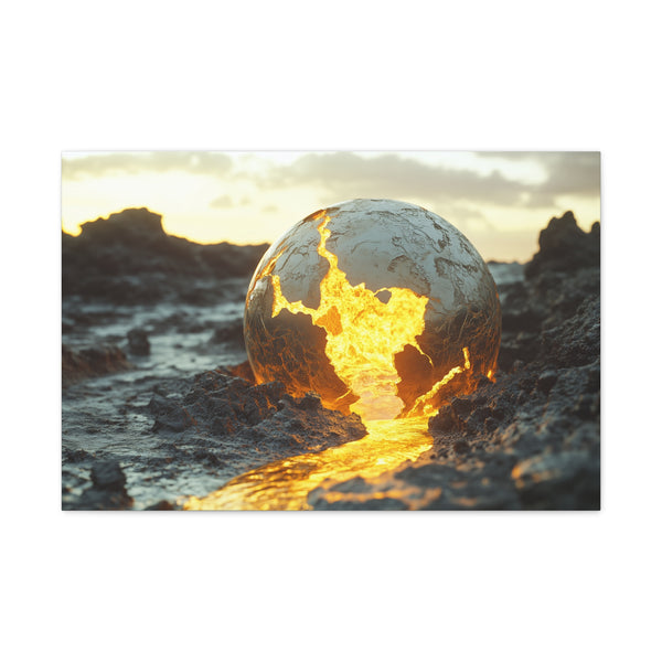 Crumbling Planet Leaking Golden Lava (Edition II) ā Canvas Wall Art ā Living Room Wall Lifestyle View