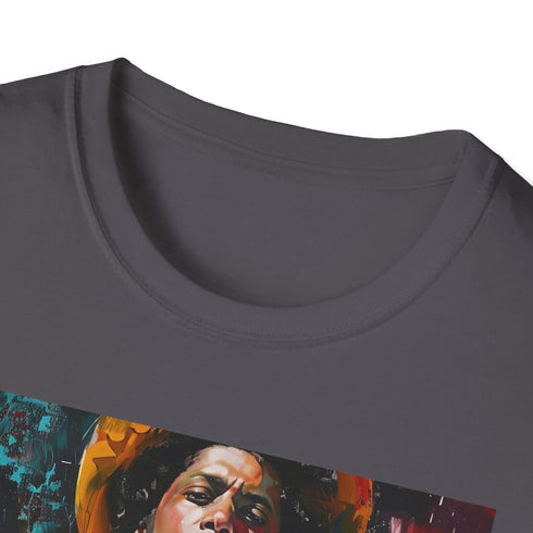 "Charcoal Bruno Mars portrait tee with vibrant colors and energetic design"