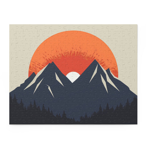 Sunrise Mountain Scene Jigsaw Puzzle - Relaxing minimalist design for unwinding