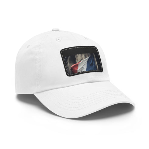French pride flag baseball cap in white with light brown patch.