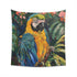 Parrot Paradise Tropical Tapestry: Vibrant parrot surrounded by lush foliage, high-quality material. Perfect gift!