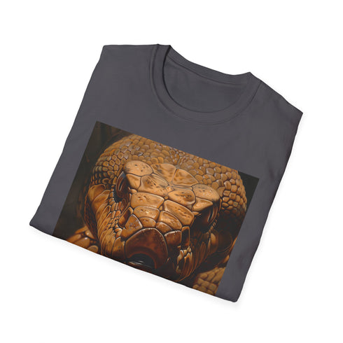 Serpents Embrace: Cobra Painting T-Shirt, Charcoal Cotton, Unisex, Regular Fit