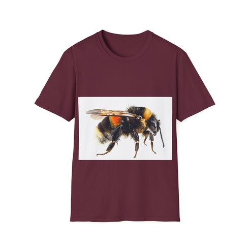 Charcoal crew neck cotton tee with vibrant bumblebee watercolor design