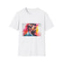Charcoal cotton crew neck T-shirt featuring vibrant watercolor and neon design